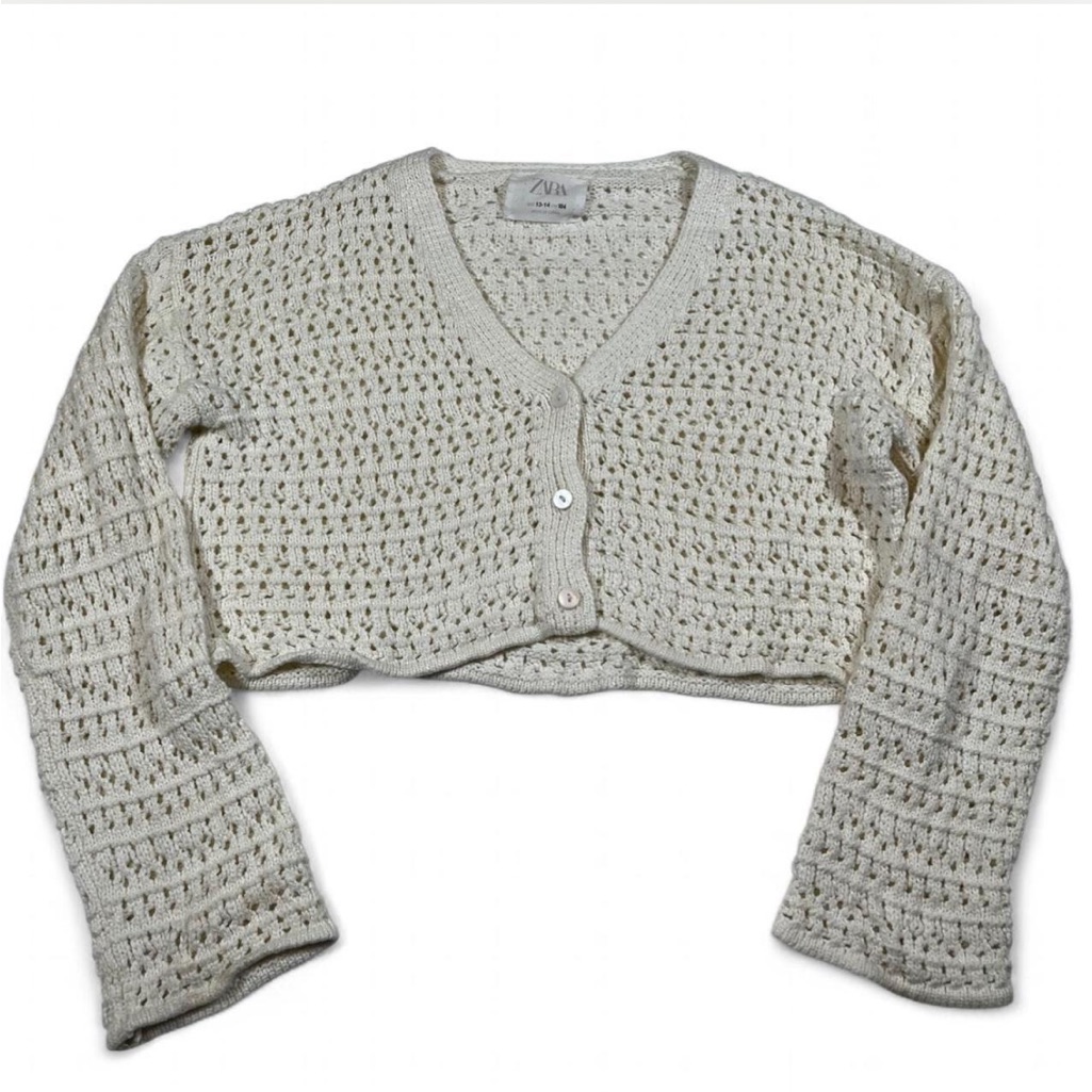 Zara Girl Size 13-14 Button Up Open Knit Crochet Cardigan Fits Women’s S Boho